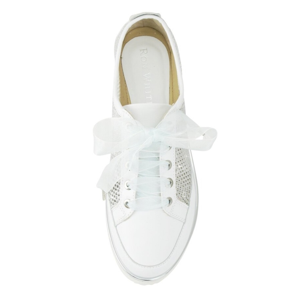 Ron White Novalee Mesh Lace Up Sneaker Silver Sz 7 (37.5) - Picture 3 of 13